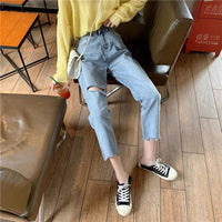 Women's High-waist Ripped Jeans-Kawaiifashion