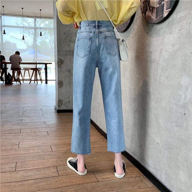 Jeans rasgados de cintura alta para mujer-Kawaiifashion