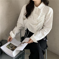 Women's Kawaii Asymmetric Collar Drawstring Long Sleeved Shirts-Kawaiifashion