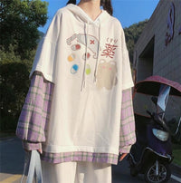 Sudaderas con capucha de oso Kawaii para mujer, camisas de cuadros a cuadros