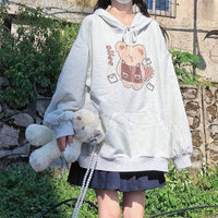 Kawaiifashion - Sudaderas con capucha sueltas con capucha y estampado de oso Kawaii para mujer