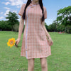 Women's Kawaii Cheong-sam Slim-cut Plaid Dresses-Kawaiifashion