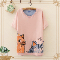 Kawaiifashion Camisetas estampadas con gatos y cuello circular Kawaii para mujer