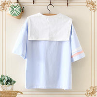 Kawaiifashion T-shirts brodés pour femmes Kawaii Constrast Color Sailor Collar Foods