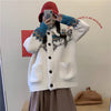 Kawaiifashion Women's Kawaii Constrast Color Snowflake Cardigans With Two Wool-like Pockets