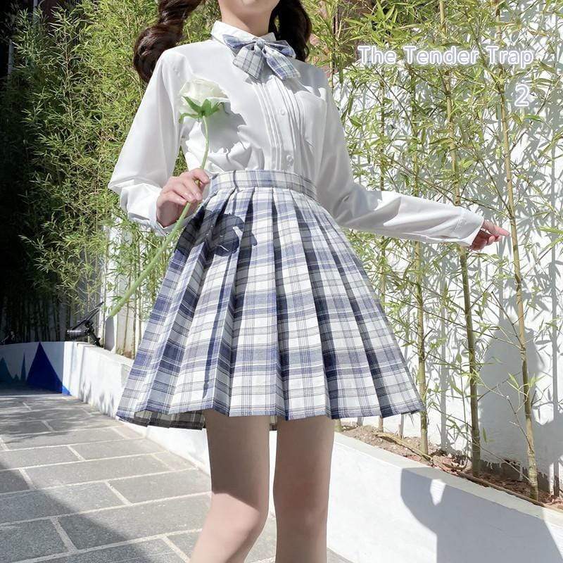 Kawaiifashion Women's Kawaii Contrast Color Plaid Pleated Skirts With Bowknot JK
