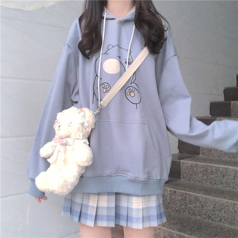 Kawaiifashion Sudaderas con capucha sueltas con diseño de oso polar Kawaii para mujer