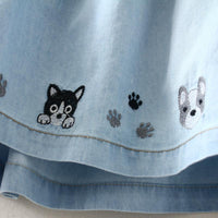 Kawaiifashion Women's Kawaii Dogs Embroidered Loose Short Jeans With Drawstring Elastic