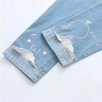 Jeans dritti con orlo in pizzo stampato Kawaii Emjoi da donna Kawaiifashion