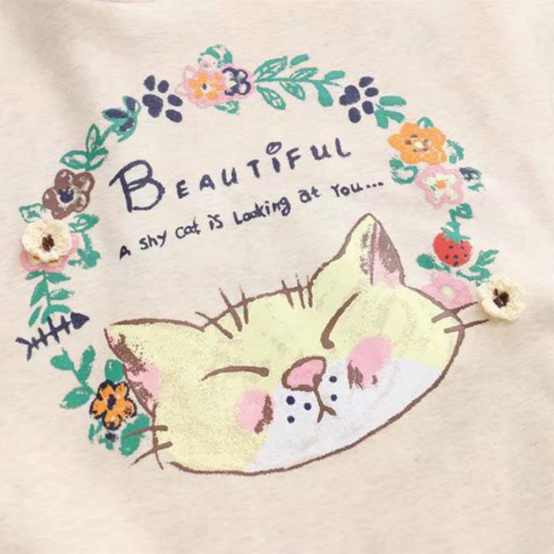 Kawaiifashion Women's Kawaii Floral Circle Cats Printed Sweaters Splicing Pad Collar Shirts