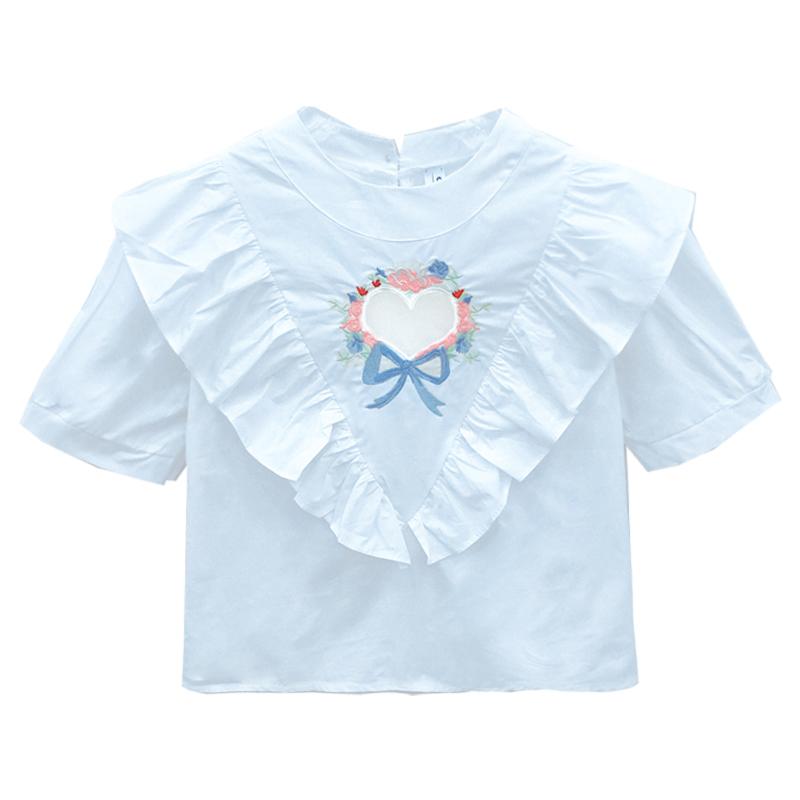 Women's Kawaii Flower Embroidered Round Collar Shirts-Kawaiifashion