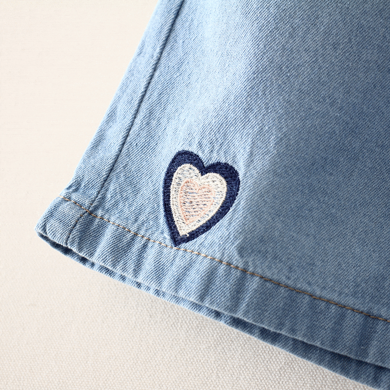 Kawaiifashion Women's Kawaii Heart Embroidered Elastic Short Jeans 