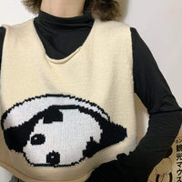 Kawaiifashion - Chalecos de punto corto de color puro para mujer Kawaii Panda