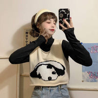 Kawaiifashion Kawaii Panda Pure Color Gilets tricotés courts pour femmes