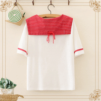 Kawaiifashion T-shirts imprimés à la fraise avec col marin à carreaux Kawaii pour femmes