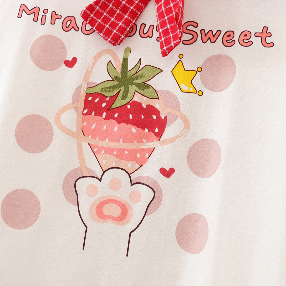Kawaiifashion T-shirts imprimés à la fraise avec col marin à carreaux Kawaii pour femmes