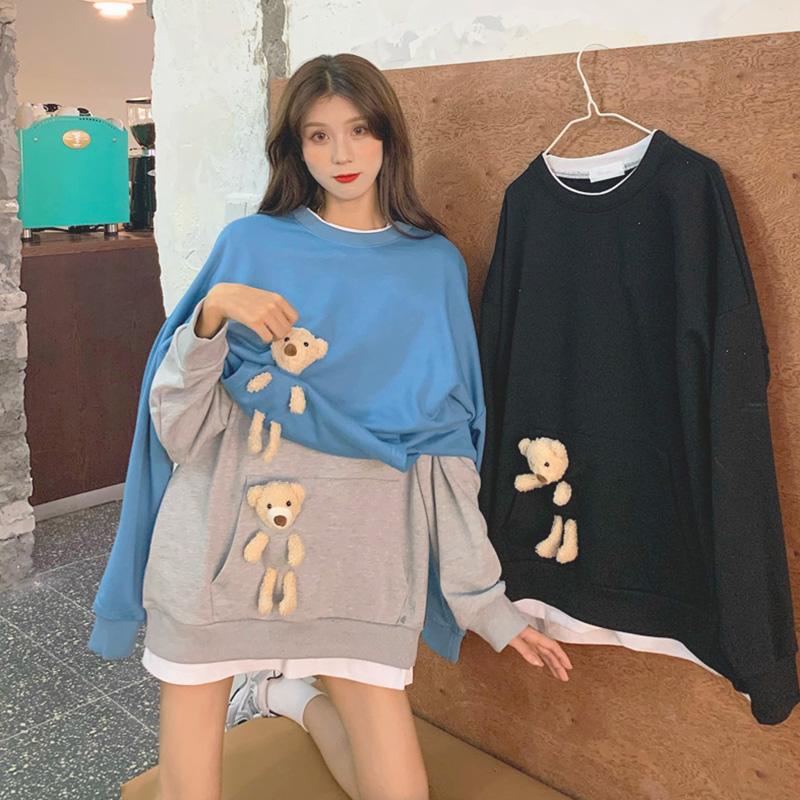 Женские свободные свитера Kawaiifashion Kawaii Pure Color Bear Doll с карманами