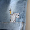 Kawaiifashion Women's Kawaii Rabbit Embroidered Elastic Short Jeans 