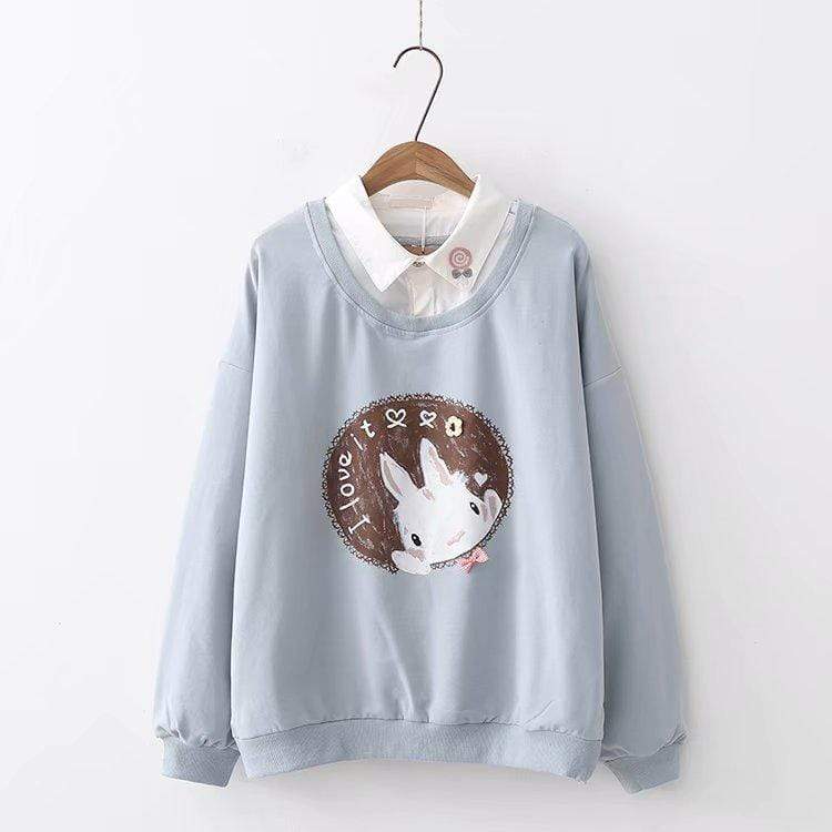Kawaiifashion Women's Kawaii Rabbit Printed Sweaters Splicing Shirts 