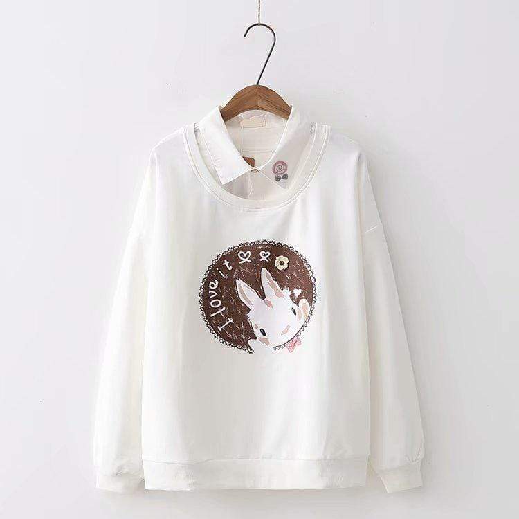 Women's Kawaii Rabbit Printed Sweaters Splicing Shirts 
