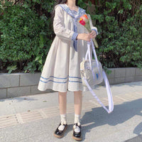 Women's Kawaii Sailor Collar High-waisted Dresses With Tie-Kawaiifashion