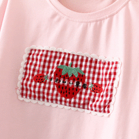 Kawaiifashion - Camisetas con mangas con cordones bordadas de fresa Kawaii para mujer