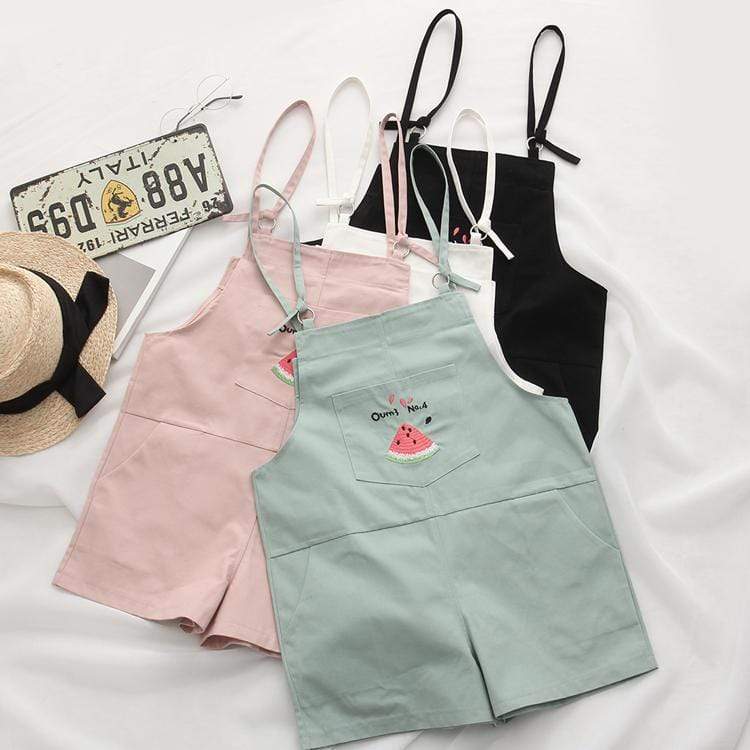 Kawaiifashion Damen-Slip-Overall mit Kawaii-Wassermelonen-Stickerei