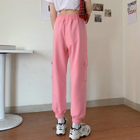 Pantalones coreanos Fanshion para mujer con dos bolsillos grandes-Kawaiifashion