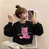 Kawaiifashion Women's Korean Fashion Big Bear Printed Short Sweaters 