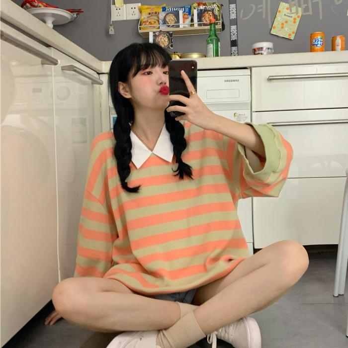 Chandails amples à rayures de couleur coréenne pour femmes