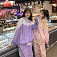 Abrigos con capucha de color de contraste de moda coreana para mujer-Kawaiifashion