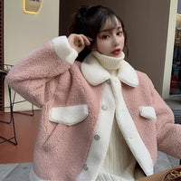Kawaiifashion женские корейские модные зимние пальто контрастного цвета с большими лацканами