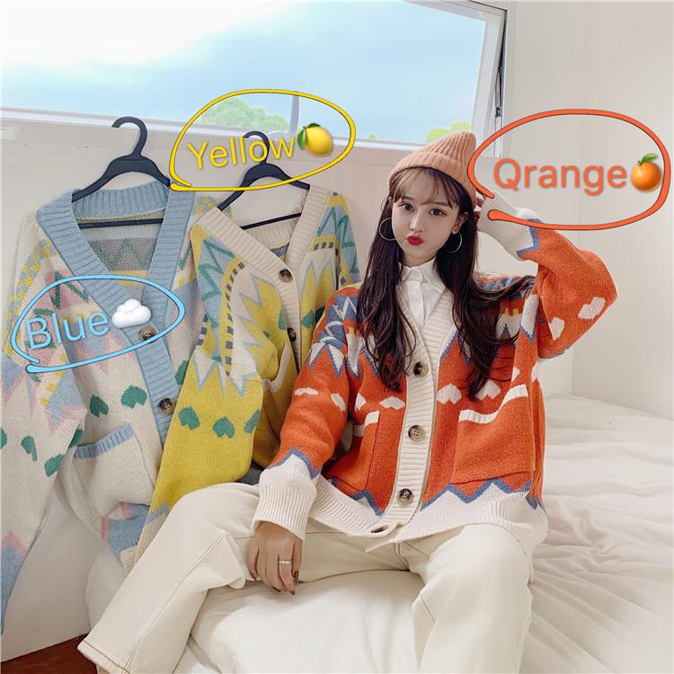 Kawaiifashion Cardigans de un solo pecho de color en contraste de moda coreana para mujer