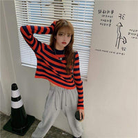 Kawaiifashion Women's Korean Fashion Contrast Color Striped Tees