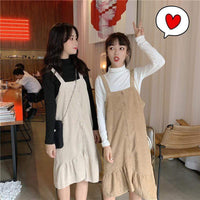 Robes salopettes en velours côtelé de la mode coréenne pour femmes