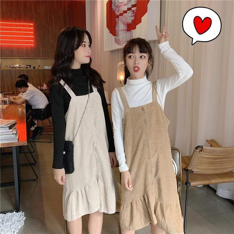 Vestidos de pana de moda coreana para mujer-Kawaiifashion