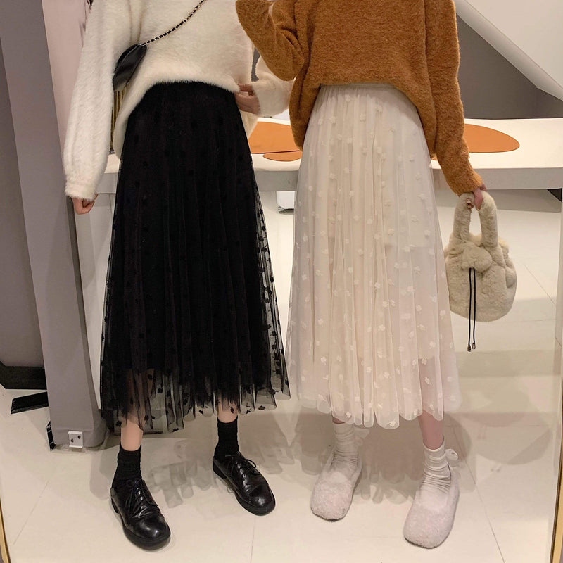 Kawaiifashion Women's Korean Fashion Dots Mesh Skirts