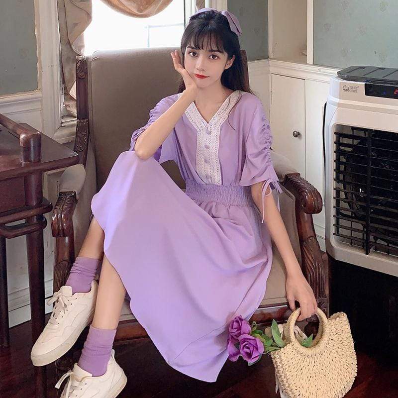 Vestidos de empalme con cordón de moda coreana para mujer-Kawaiifashion
