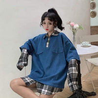 Женские корейские модные ложные свободные джинсовые рубашки из двух частей-Kawaiifashion