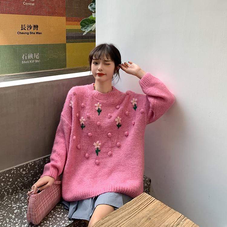 Kawaiifashion Chandails lâches de couleur pure à la mode coréenne pour femmes