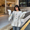 Kawaiifashion Women's Korean Fashion Floral Pure Color Loose Sweaters