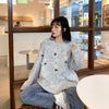 Kawaiifashion Women's Korean Fashion Floral Pure Color Loose Sweaters