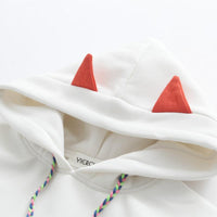 Kawaiifashion, moda coreana para mujer, sudadera con capucha con orejas de zorro bordadas, sudaderas con capucha de Color puro
