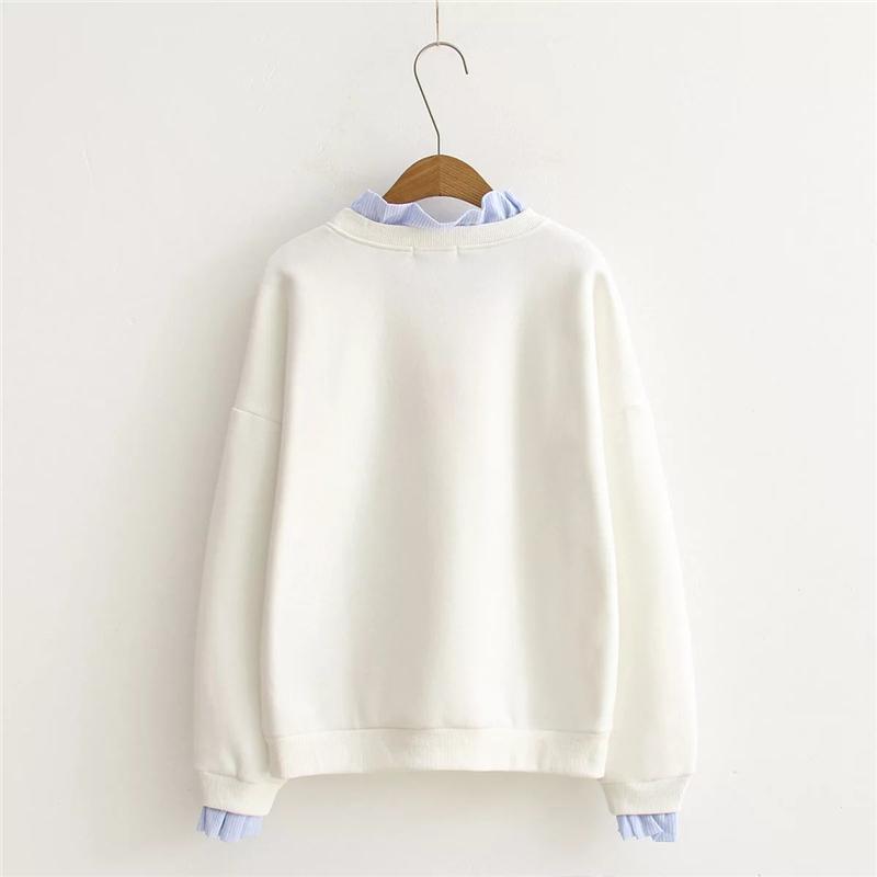 Kawaiifashion Women's Korean Fashion Hearts Stitching Pure Color Loose Sweaters Splicing Shirts
