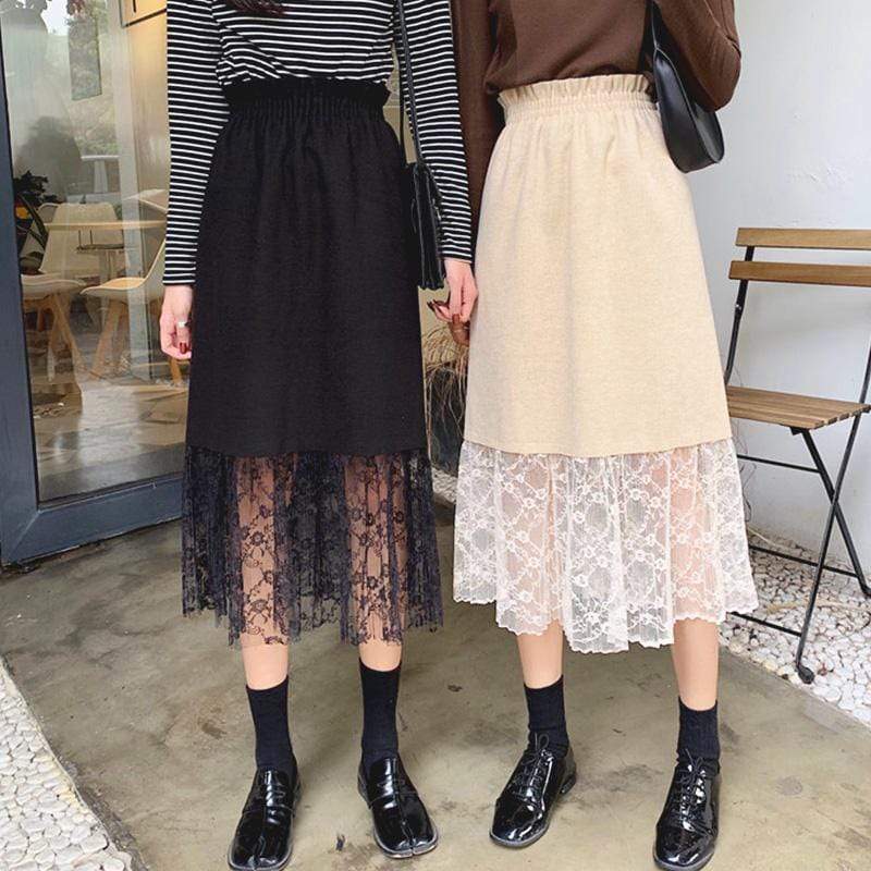 Women's Korean Fashion High-waisted Mesh Spliced Skirts-Kawaiifashion