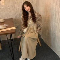 Robe salopette taille haute pour femme à la mode coréenne avec deux poches-Kawaiifashion