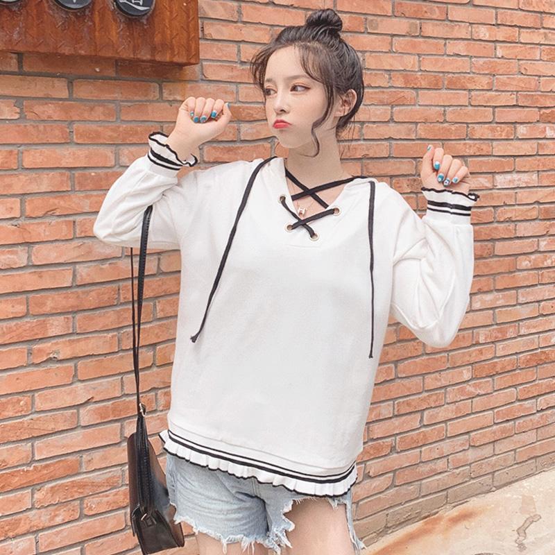 Sudaderas con capucha con volantes y cordones de moda coreana para mujer-Kawaiifashion