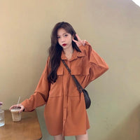 Camisas largas de moda coreana para mujer con dos bolsillos grandes