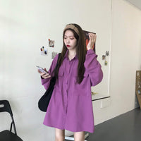 Women's Korean Fashion Long Shirts With Two Big Pockets