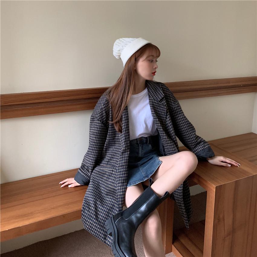 Kawaiifashion Women's Korean Fashion Plaid Loose Long Suit Coats